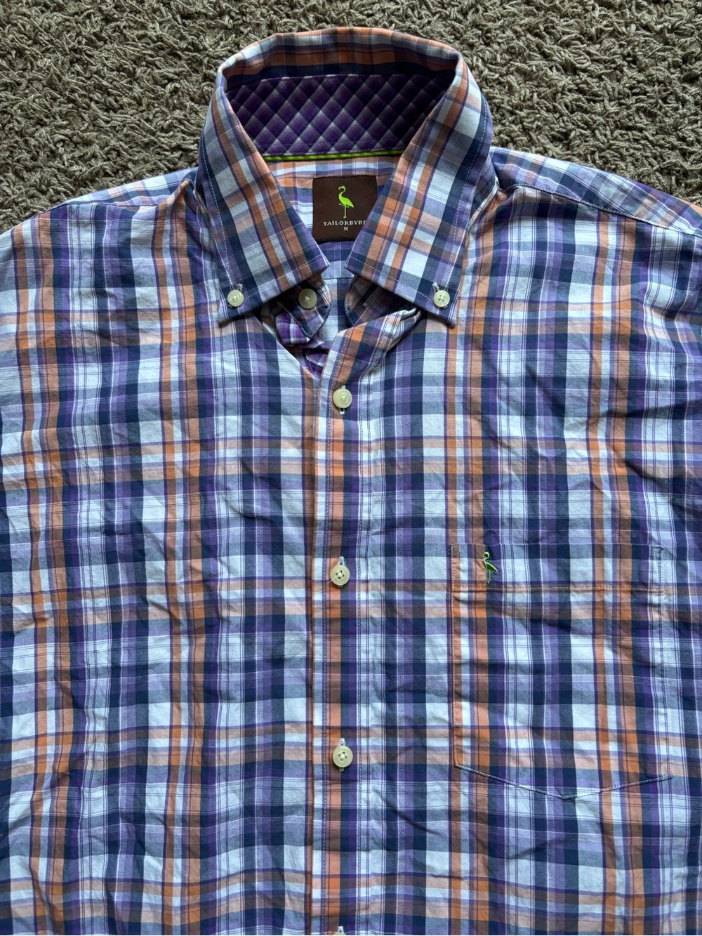 Tailorbyrd Purple and Orange Plaid Button-Down Shirt